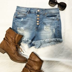 Celebrity Pink light wash distressed denim shorts